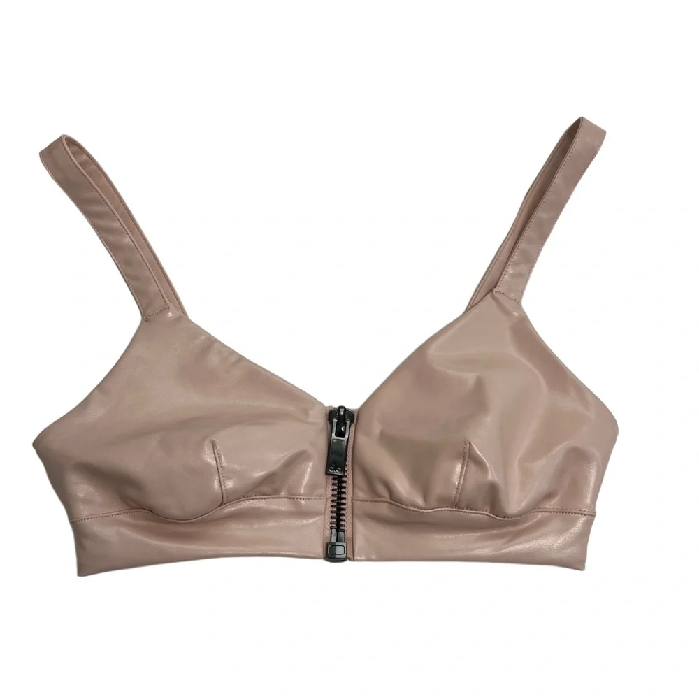 Alo Yoga Liquid Sports Size XS Bralette Nectar Strappy Front Zip Faux Leather‎